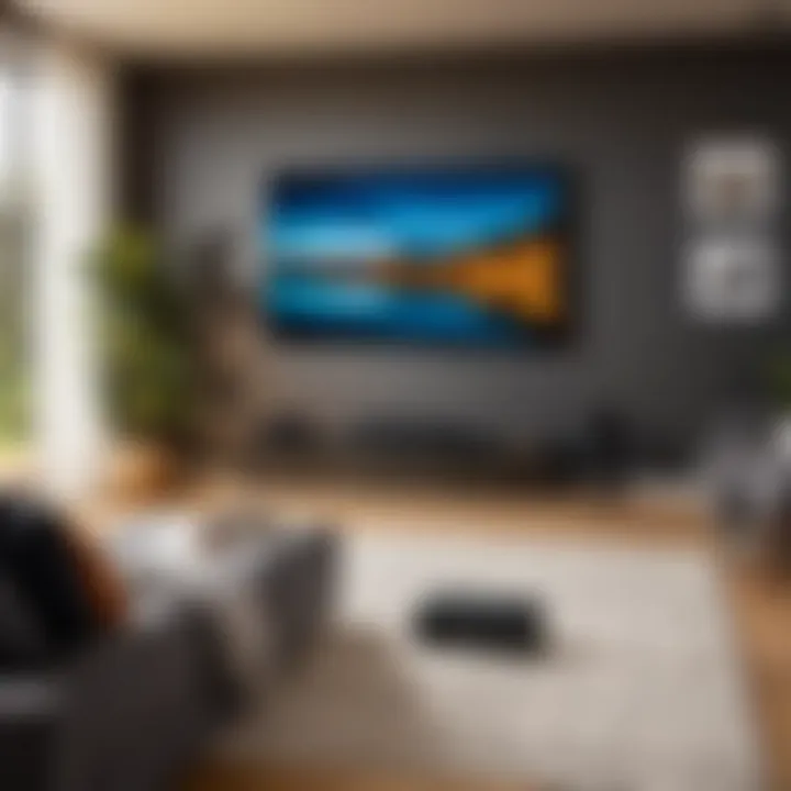 User interacting with the Amazon box remote in a cozy living room setting