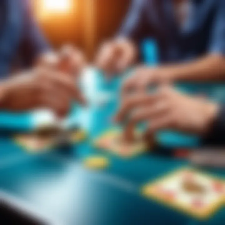 Close-up of players engaged in an intense match of a competitive card game