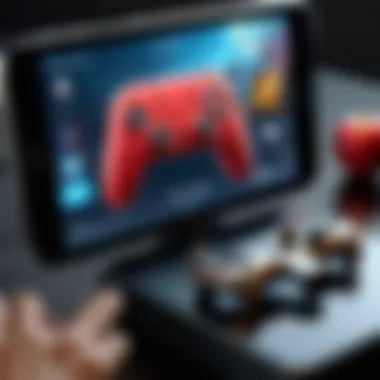 Immersive Game Interfaces Close-up of a mobile device displaying an engaging Apple Arcade game interface.