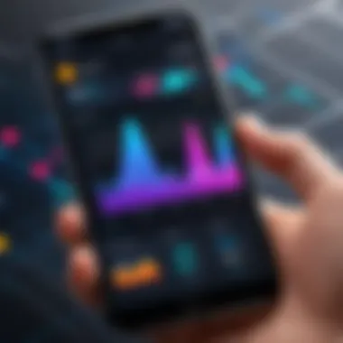 Demonstrating habit tracking functionalities with colorful graphs and metrics