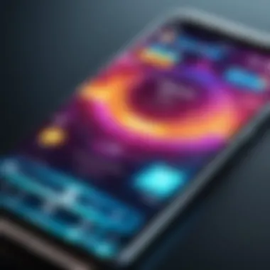 Close-up of a phone displaying a vibrant multiplayer game interface