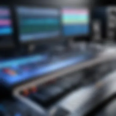 Professional audio workstation with multiple tracks and effects visible