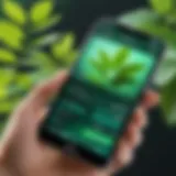 A close-up of a smartphone displaying a plant identification app with vibrant green leaves in the background.