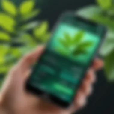 A close-up of a smartphone displaying a plant identification app with vibrant green leaves in the background.