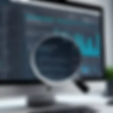 Data Analysis: Unveiling Hidden Insights A magnifying glass over a computer screen depicting data analysis