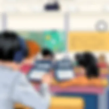 Engagement with Music Lesson Apps in Class A classroom scene where students engage with music lesson apps on tablets.