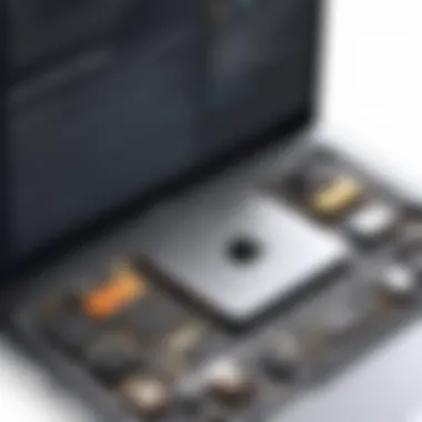 A MacBook opened with its components exposed for maintenance