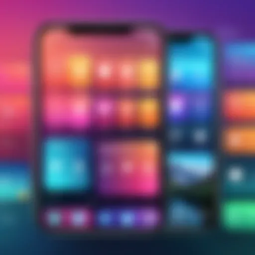 A visually stunning iPhone home screen showcasing vibrant themes