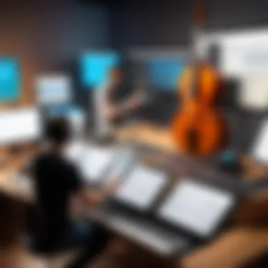 Musicians Collaborating with Digital Tools A captivating scene of musicians collaborating with digital tools to create compositions