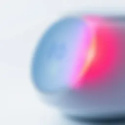 A close-up view of an Echo Dot with vibrant light indication.