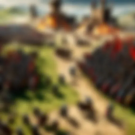 A strategic gameplay scene showcasing a medieval battle