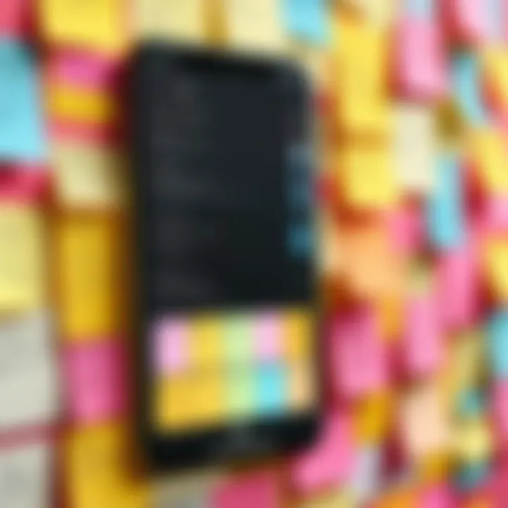 User organizing tasks with sticky notes app