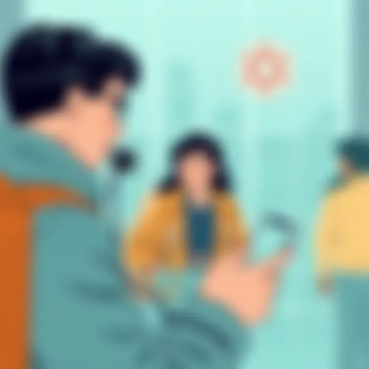 User interacting with voice translator in a multicultural setting