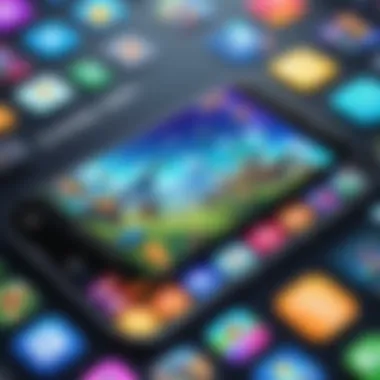 Diverse Mobile Gaming Genres A vibrant display of mobile gaming apps showcasing different genres.