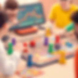 A vibrant board game setup with colorful pieces and dice, showcasing a fun gathering.