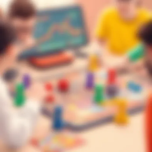 Board Game Gathering A vibrant board game setup with colorful pieces and dice, showcasing a fun gathering.