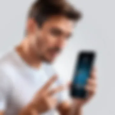 Conversing with iPhone Translator User engaged in conversation using iPhone translation features
