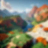 A vibrant landscape created in Minecraft's Creative Mode showcasing diverse biomes