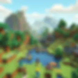 A vibrant multiplayer landscape in Minecraft showcasing various player interactions.