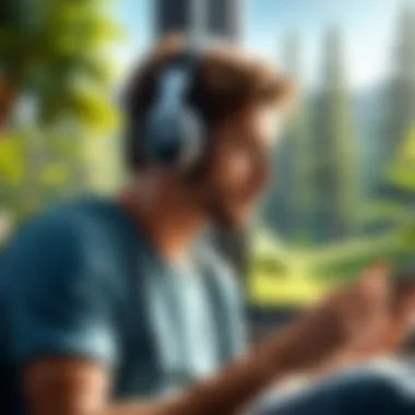 User enjoying music with headphones in a peaceful environment