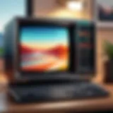 A vintage computer displaying a classic screensaver