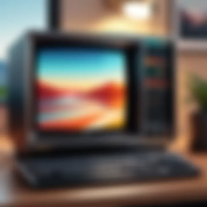 A vintage computer displaying a classic screensaver