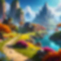 A vibrant fantasy landscape showcasing a diverse MMO world