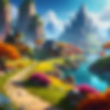 Diverse MMO Landscape A vibrant fantasy landscape showcasing a diverse MMO world