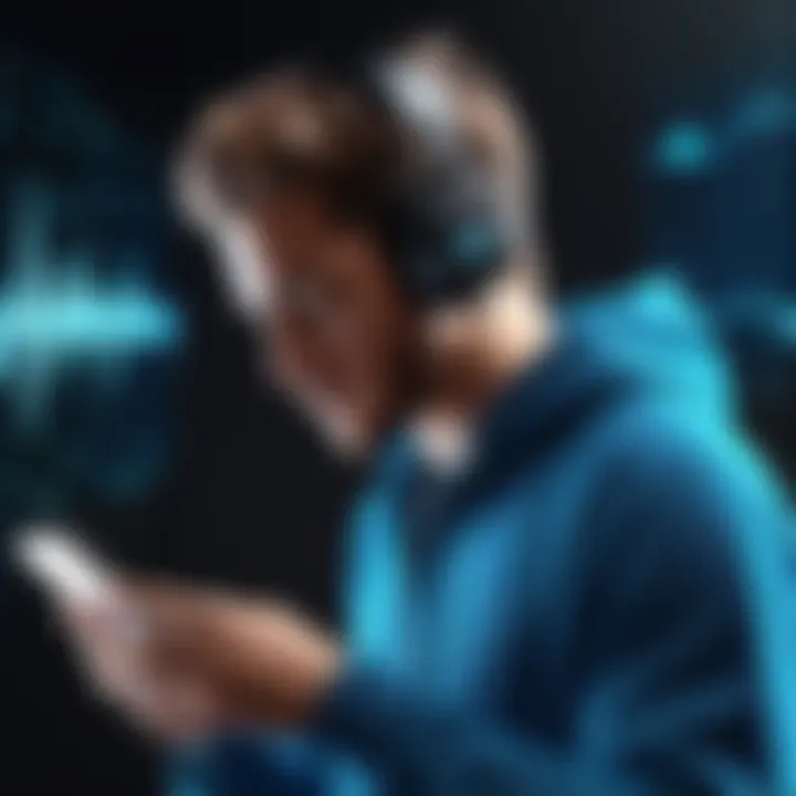 A musician experimenting with different sounds using a mobile app.