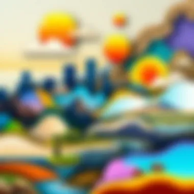 Artistic Blend of Landscapes A vibrant digital collage showcasing a blend of landscapes and abstract elements