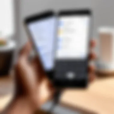 User Experience with Google Assistant on Flip Phone User interacting with a flip phone and Google Assistant
