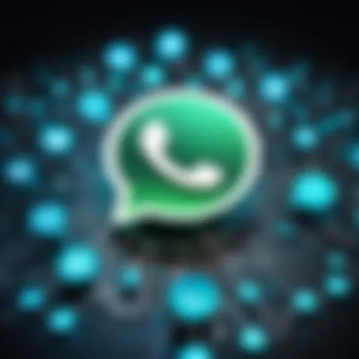 A vibrant illustration of WhatsApp's logo surrounded by communication icons.