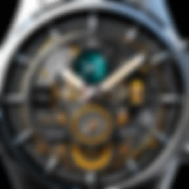 A close-up of a smartwatch showcasing a detailed watch face with unique designs