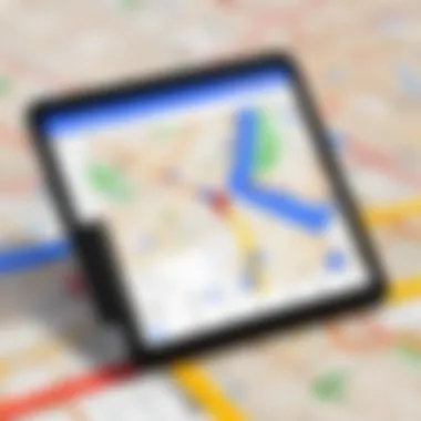 Google Maps app interface with measurement tools