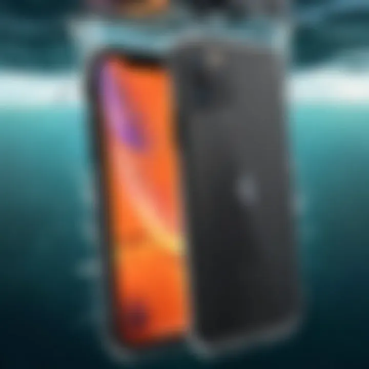 Close-up of a waterproof case with highlighted features