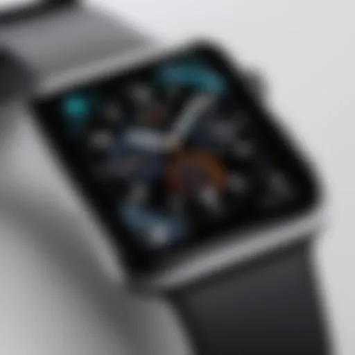 Close-up view of an iWatch screen showing damage