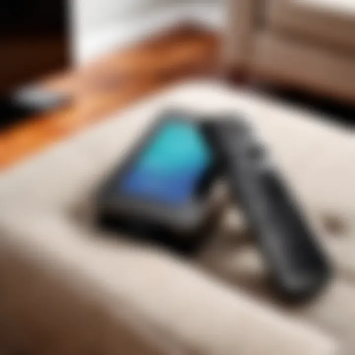 User searching for an Insignia Fire TV remote under couch cushions