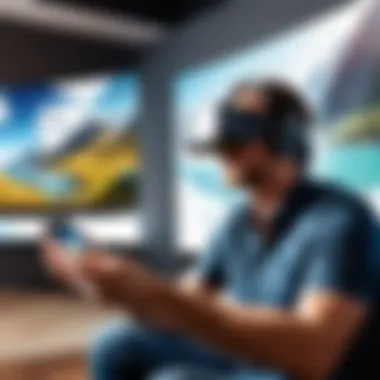 Enhanced User Experience with VR Streaming User enjoying VR experience streamed on a larger screen