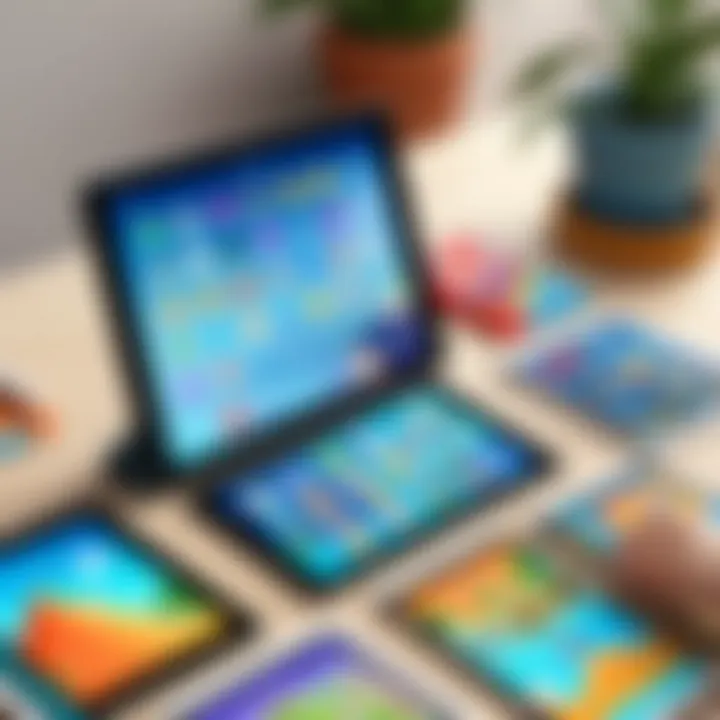 A display of various iPad games catering to young children.