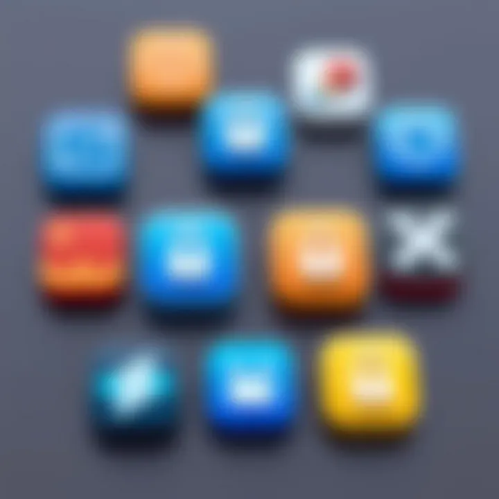 Illustration of various app icons with security features