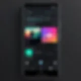 A sleek Android interface showcasing a music player app with vibrant album art.