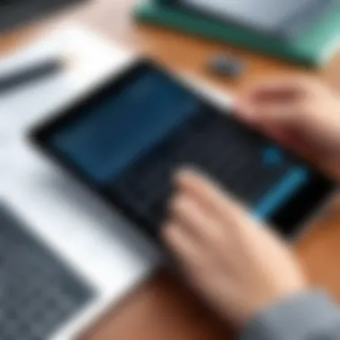 A student studying with a scientific calculator app on a tablet