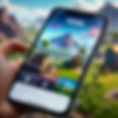 A close-up of Fortnite gameplay on an iOS device showcasing graphics quality.