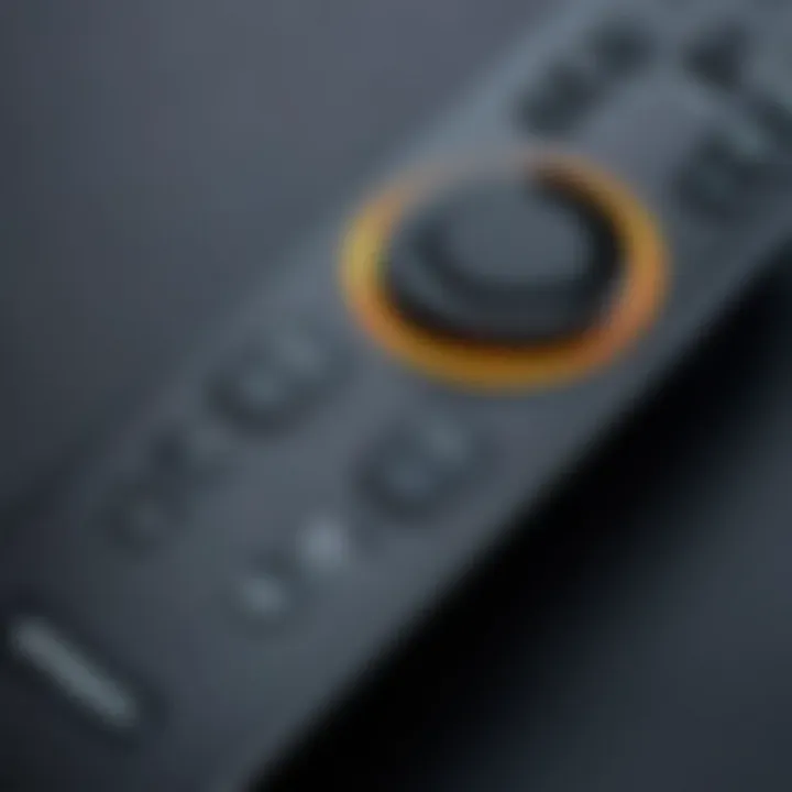 Close-up of an Amazon Fire Stick remote showcasing the buttons and layout