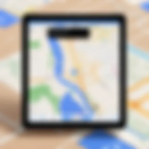 Illustration of Apple Maps interface showing navigation features